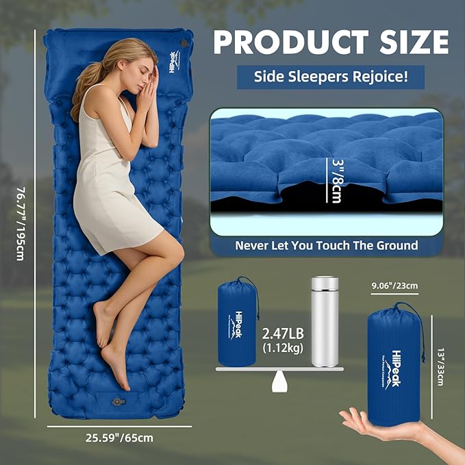 HiiPeak Camping Sleeping Pad Ultralight Camping Mat with Pillow Built-in Foot Pump Inflatable Sleeping Pads Compact for Camping Backpacking Hiking Traveling Tent