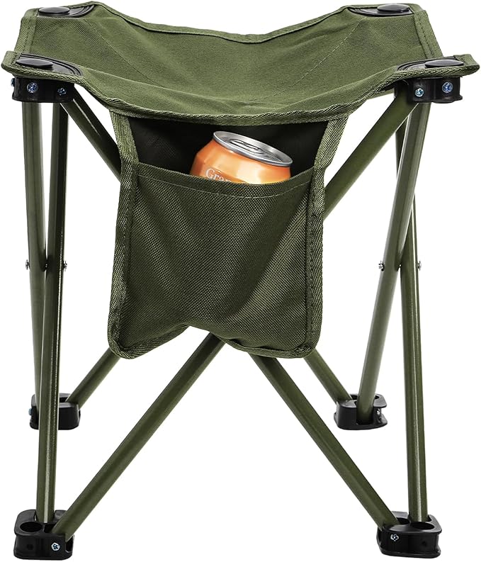 2 Pack Camping Stool Compact Camping Chair Portable 13 Inch Lightweight Folding Stool Seat with Side Pocket and Carry Bag for Outdoor Hiking Fishing Picnic Beach and Lawn Party Green