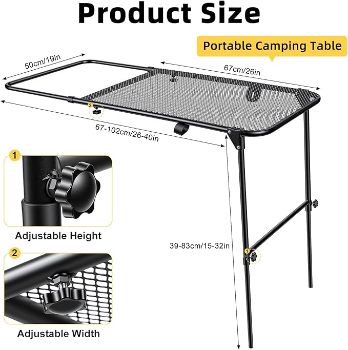 Camping Table for Tire Mount 66Lbs Capacity Heavy Duty Carbon Steel Foldable Table Portable Side Stand for Car Tailgate and RV Travel Black