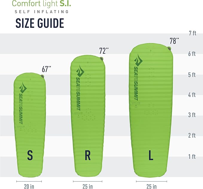 Sea to Summit Comfort Light Self-Inflating Foam Sleeping Pad for Camping and Backpacking Regular (72 x 20 x 2 inches)