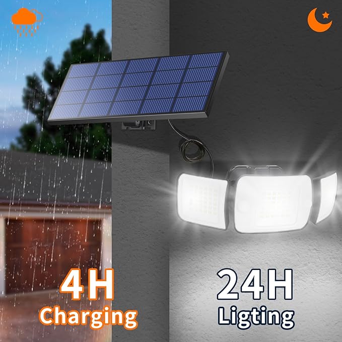 intelamp Solar Flood Lights Outdoor Waterproof 2 Pack 6000mAh 1200LM Solar Powered Dual Motion Sensor LED Lighting Dusk to Dawn Security Floodlight Exterior with Remote 9.8ft Cable for Garden House