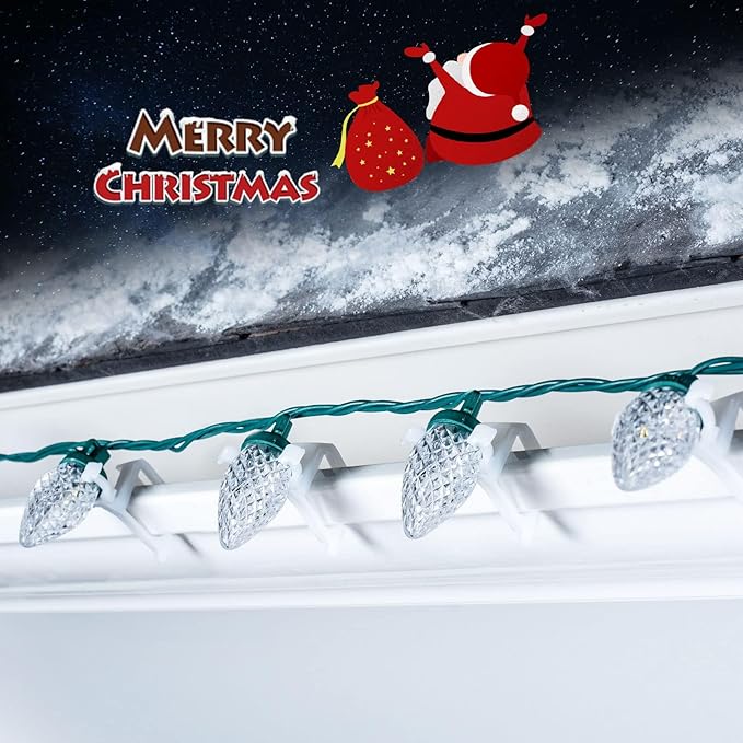 C9 LED Christmas Lights Outdoor 68 Ft 100 LED C9 String Light with 100 All in One Clips Connectable Waterproof Christmas Tree Lights for Outside Roofline Backyard Garden Decor Pure White 2 Pack