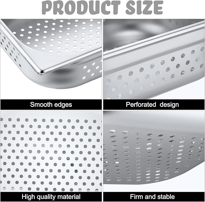Lounsweer 2 Pack Half Size Hotel Pans Perforated Steam Table Pan Stainless Steel Half Steam Pan Commercial Catering Food Pan for Kitchen Restaurant Serving Supplies(12.8'' x 4'' x 10.43'')