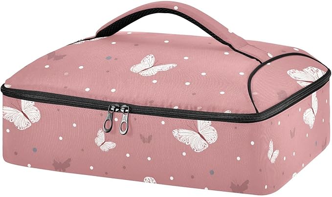 Casserole Carrier Beautiful Pattern Pinkish ButterfliesInsulated Casserole Carrier for Hot or Cold Food Thermal Lunch Tote for Potluck Parties Picnic Beach Fits 9 x 13 Inches Baking Dish