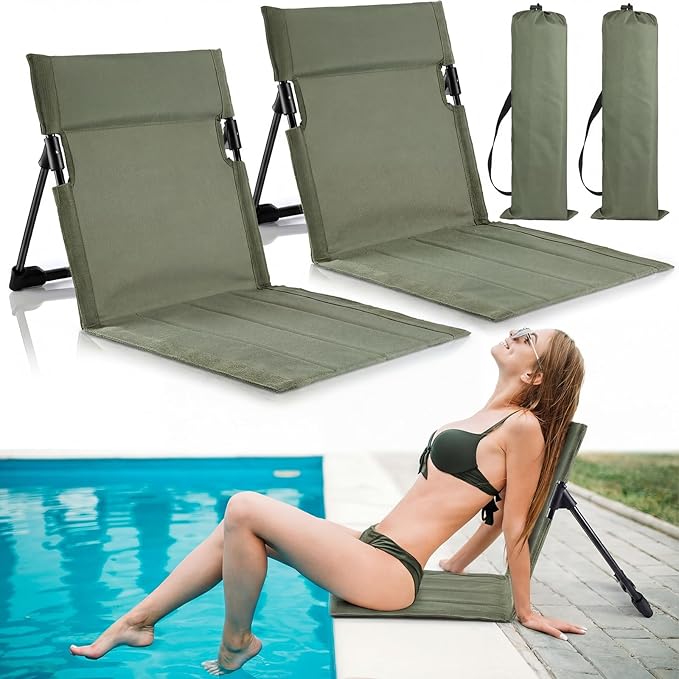 Karenhi 2 Pcs Foldable Poolside Chairs Portable Beach Chair Folding Poolside Chairs for Edge of Pool for Adults Traveling Camping Picnic Lawn Accessories (Military Green)