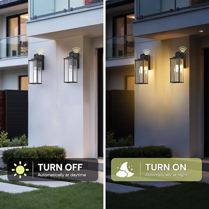 L LOHAS LED Upgraded Dusk to Dawn Outdoor Wall Lights with GFCI Outlet 17 Inch Matte Black Waterproof Anti-Rust Outdoor Light Fixtures with Clear Glass Exterior Light Fixtures for Porch Garage ETL