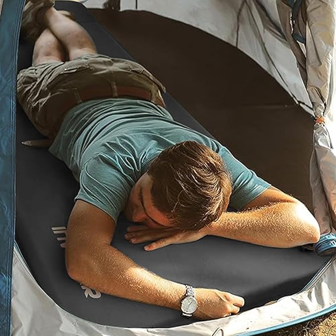 INVOKER Camping Sleeping Pad 3.15” Memory Foam Fast Self Inflating Insulated Durable Camping Mat Air Mattress with Pillowfor Tent Traveling Car Camping Grey