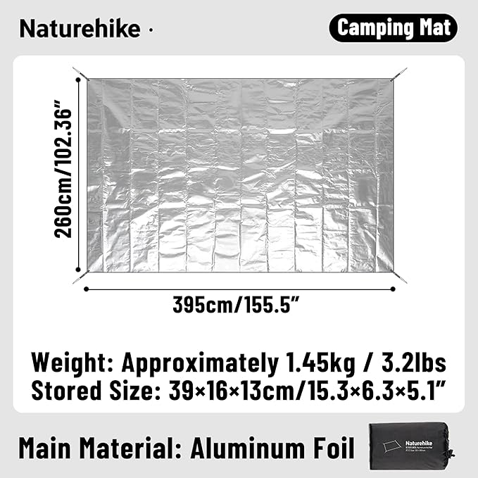 Naturehike Aluminum Foil Foldable Picnic Blanket Ultralight Ground Sheet Mat Waterproof Camping Tarp Sleeping Pad for Outdoor PicnicCampingBeaches Storage Bag Included (102.36×155.51)