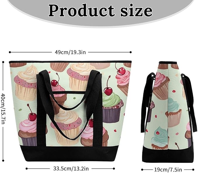 Insulated Shopping BagLarge Reusable Cooler Bags Cupcake Printed Foldable Shopping BagTravel Waterproof Shoulder Bag