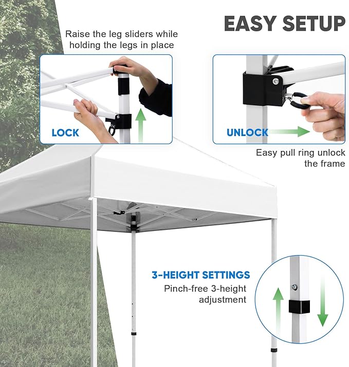 COOS BAY Pop Up Canopy Tent 5x5 Portable Lightweight Sun Shelter with Carry Bag Outdoor Shade for Beach Sports Hiking Patios Backyard Events White
