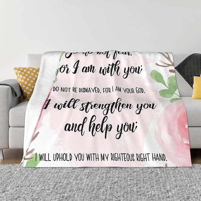 80X60 Isaiah 41：10 Lightweight Flannel Blanket - Soft and Breathable Polyester Suitable for Travel Camping and Home Decoration