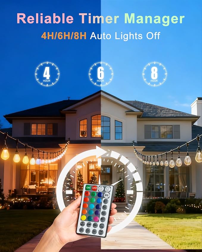 Lightdot 96FT Outdoor RGB String Lights - Dimmable Color Changing LED Patio Lights with Remote Waterproof Commercial Grade for Cafe Bistro &amp Backyard ETL Listed