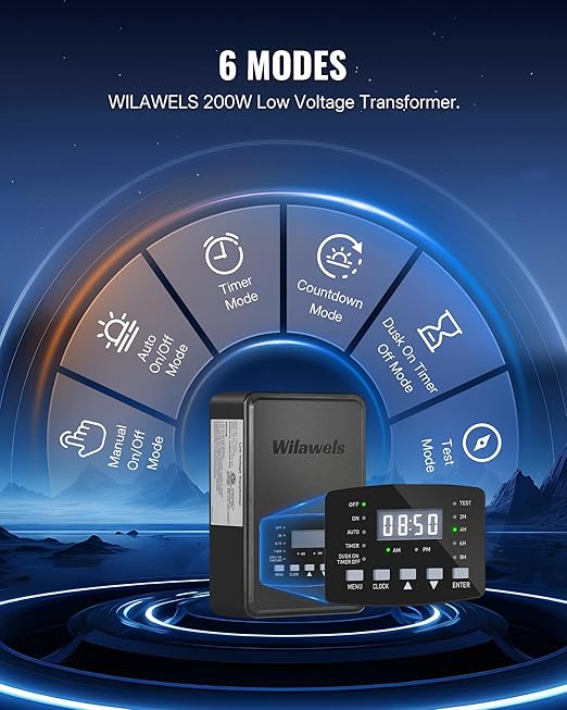 200W Low Voltage Landscape Transformer Weatherproof Outdoor Low Voltage Transformer 120V AC to 12/14V AC Landscape Lighting Transformer with Timer and Photocell Sensor ETL Listed D11LT06