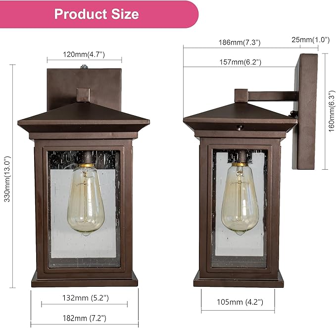 Dusk to Dawn Outdoor Wall Lantern Exterior Wall Sconce Fixture with Tempered Clear Seeded Glass Oil Rubbed Bronze (ORB) Finish for Outdoors (Medium Wall Mount - 2 Pack)