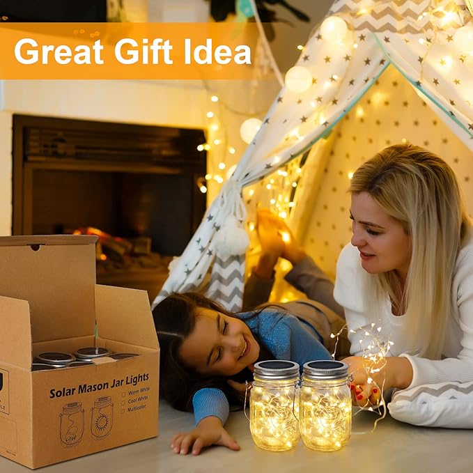 Mlambert Mason Jar Solar Lights -30 LED 6 Pack Hanging Solar Lanterns Outdoor Waterproof Fairy Lights for Patio Garden Warm White