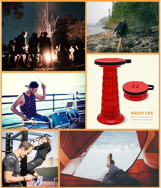 Adjustable Retractable Portable Collapsible Folding Stool for Adults Heavy Duty with Load Capacity 770 lbs Collapsible Chair Camping Stool for Travel Hunting (Crimson)