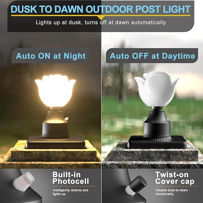 Lightdot 2 Pack Outdoor Lamp Post Light Fixture Dusk to Dawn - Outside Lamp Posts Outdoor Lighting with Flower Shade for Exterior Gate Waterproof Pole Column Light with Pier Mount Base