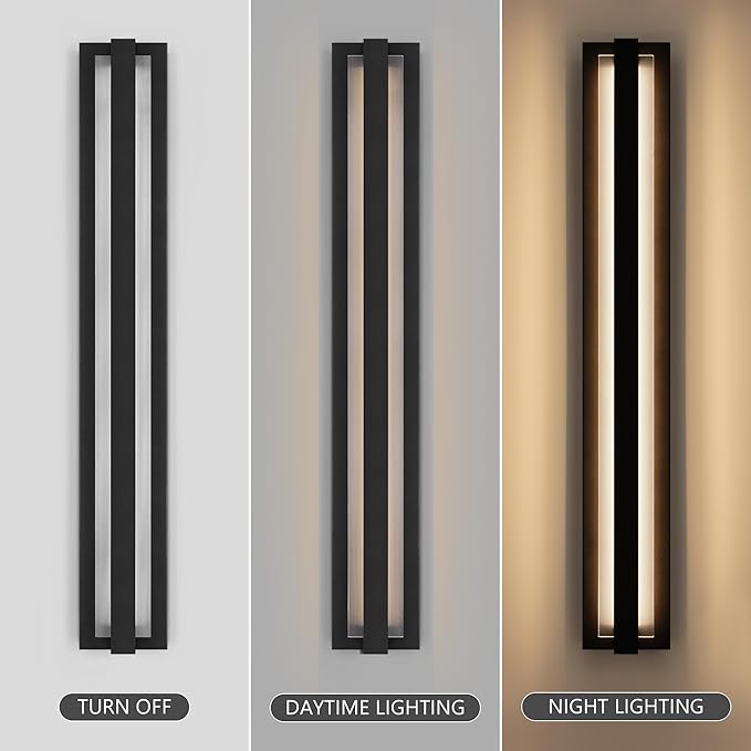 LamQee 39.3 Aluminum Long Outdoor Modern LED Wall Lights with Ribbed Glass 2900K 3000LM Linear Exterior Lighting Fixture Wall Mount IP65 Waterproof Black Outside Sconce for House Porch Garage Patio