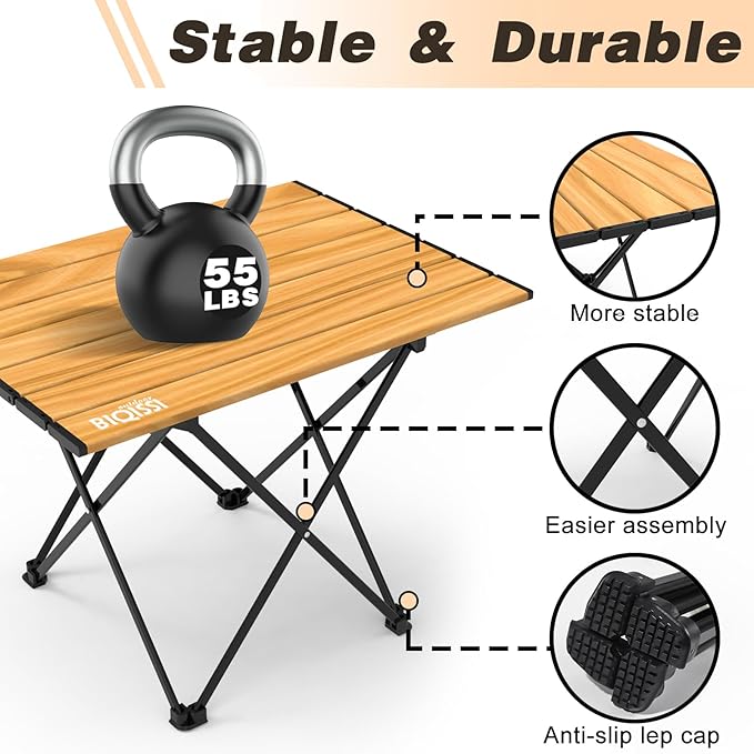 Portable Camping Table Compact Camping Side Table with Carrying Bag Ultralight Aluminum Beach Table Folding for Hiking Camping Picnicking BBQ Outdoor Cooking (Wood Medium 22)