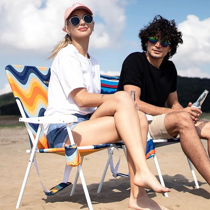 SunnyFeel 15 Tall Folding Beach Chair for Adults 2 Pack Oversized Portable High Seat Sand Chair Heavy Duty 300 LBS Foldable Camping Lawn Chairs for Camp/Outdoor/Travel/Picnic/Concert/Sports