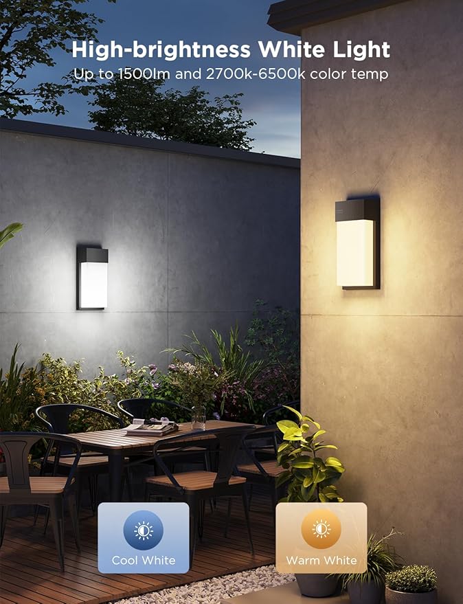 Govee Outdoor Wall Light 1500LM Smart RGBIC Porch Lights Outdoor with 45 Scene Modes IP65 Waterproof for Outdoor Decor DIY Wall Sconce Works with Alexa Google Assistant and Matter 1 Pack