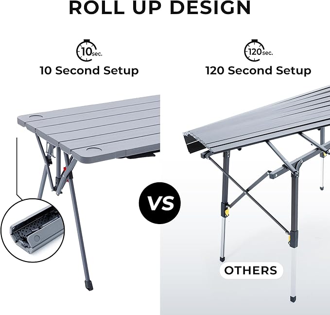 Cococabana X Camphor Portable Folding Table with Adjustable Shoulder Strap for Camping Tailgating Picnic RV - Roll Up Design Quick Setup Compact Size Heavy-Duty Scratch &amp Stain Resistant