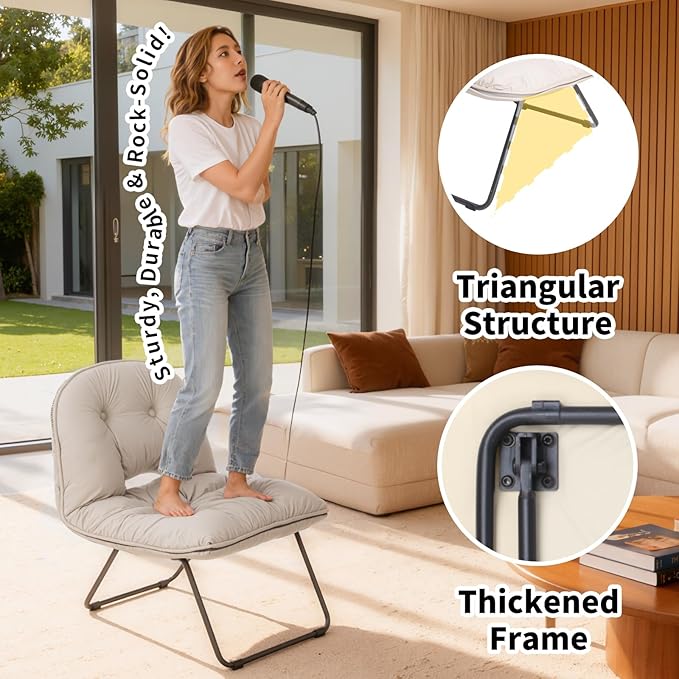 Saucer Accent ChairStylish Foldable Handbag Design for Living Room/Dorm (Beige)