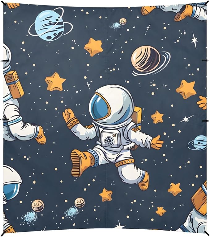 Cartoon Astronauts Camping Sun Shelter Beach Tent Portable Beach Sun Shade Outdoor Canopy for Camping Trips Fishing Picnic