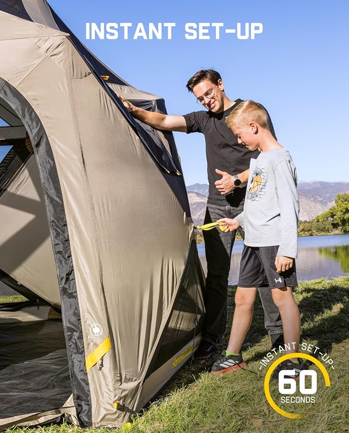 FanttikOutdoor Alpha C6 Ultra Instant Cabin Tent 6 Person Pop Up Camping Tent Setup in 60 Seconds Portable with Rainfly &amp Windproof for Outdoor Camping &amp Overlanding Khaki
