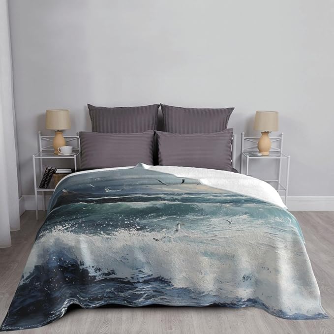 Seagulls Flying Low 50x40 Printed Soft Fleece Blanket for Sofa Bed and Camping - Cozy Blanket for Travel Picnics Nighttime Use