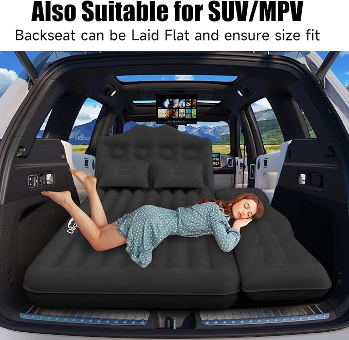 Car Air Mattress Inflatable SUV Truck Camping Mattress for Back Seat Thickened Travel Car Bed Sleeping Pad with Air Pump 2 Pillows