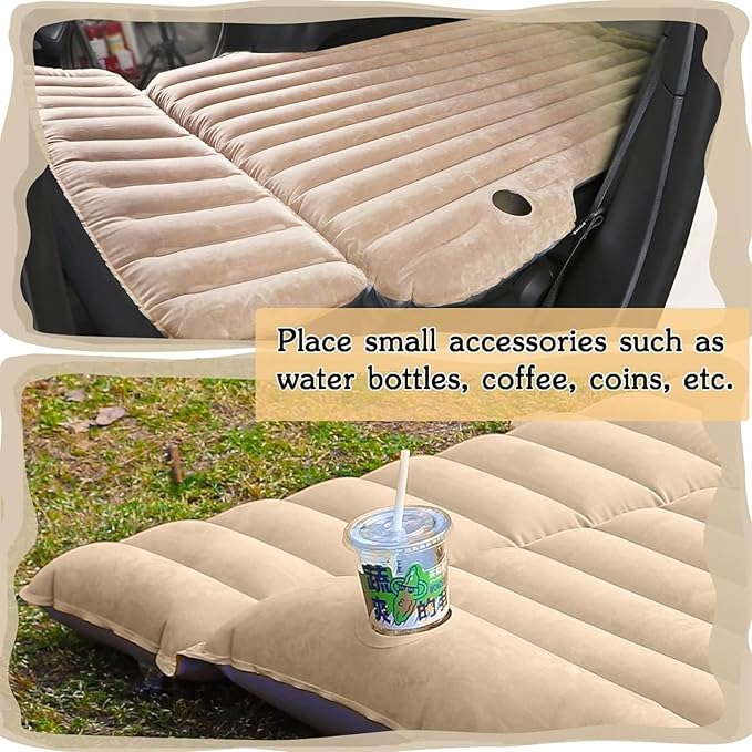 Car Inflatable Mattress Camping Inflatable Mattress with Air Pump SUV Portable Inflatable Bed Non-Slip PVC Flocking Mattress Car Travel Inflatable Bed