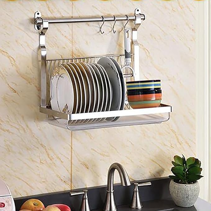Stainless Steel Wall-Mounted Kitchen Shelf Dish Rack Drainer Basket Space-Saving Kitchen nizer for Home and Restaurant Use