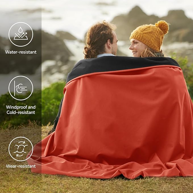 BEDELITE Large Waterproof Camping Blanket Lightweight Packable Blanket for Car Foldable Fleece Stadium Blanket for Outdoor Sports Windproof Wearable Machine Washable 55 x 80Red
