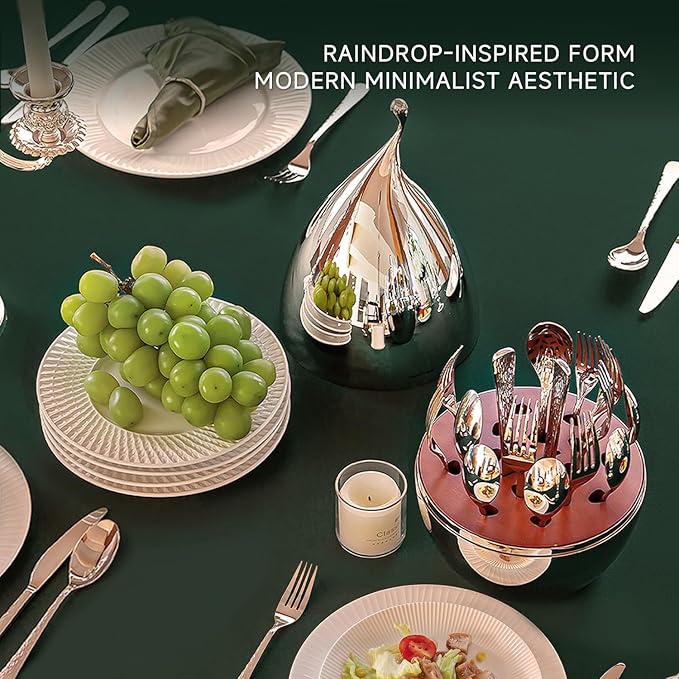 KINGSTONE Silverware Set with Waterdrop Storage Organizer 20-Piece Flatware Cutlery Set in Gift Box Forged Premium Stainless Steel Mirror Polished Service for 4 Ideal for Kitchen Party Gift