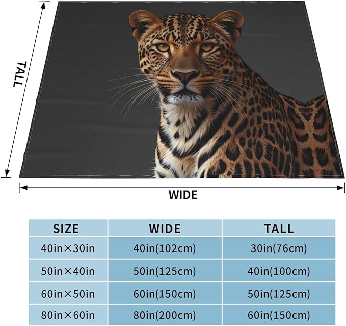 Leopard 60x50 Printed Soft Fleece Blanket for Sofa Bed and Camping - Cozy Blanket for Travel Picnics Nighttime Use