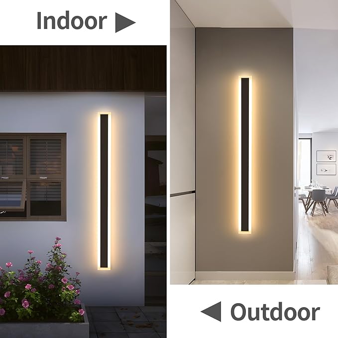 59inch 2 Pack Modern Outdoor Wall Sconce 3000K LED Outdoor Wall Lights IP65 Waterproof Black Exterior Light Fixtures for Garage Garden Patio