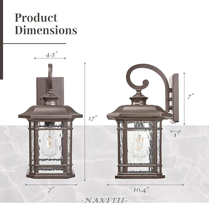 ORB Finish Outdoor Wall Lights 17 Inch Height Waterproof Exterior Lighting Fixtures with Water Ripple Glass E27 Socket Porch Lights Outdoor for Garage Patio Front Door