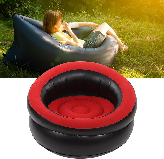 Inflatable Chair Flocking Inflatable Armchair Outdoor Inflatable Lazy Sofa Chair Inflatable Couch Outdoor Air Sofa for Camping Living Room Reading Room Office Balcony Travel 78 X 75cm (red)