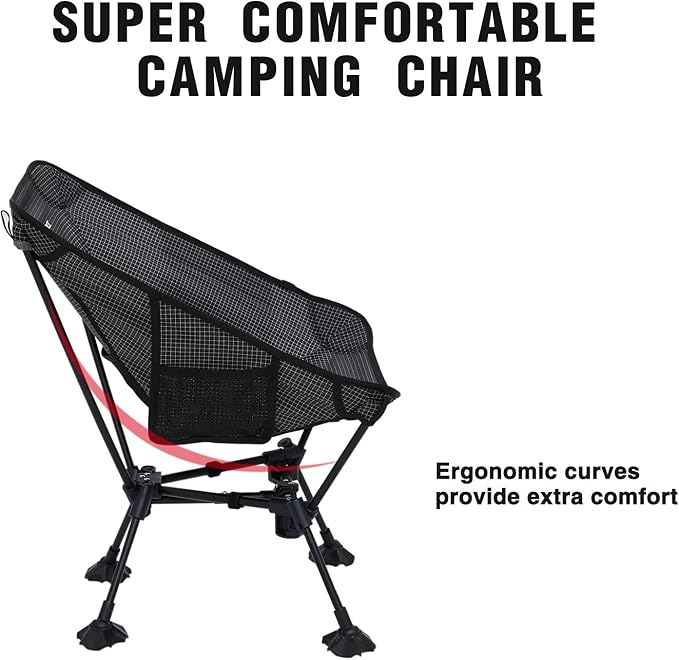 MOON LENCE Portable Camping Chair Backpacking Chair Ultralight Folding Chairs with Tear Resistant Fabric Detachable Anti-Sinking Feet for Beach Black