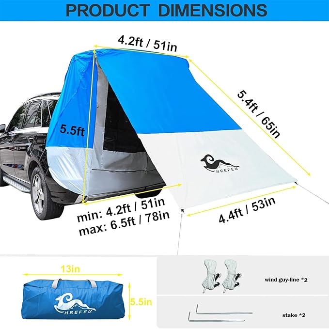 SUV Tent Car Awning UPF 50++ with Portable Waterproof Storage Bag Tear-Resistant Large Space Good Vision Smooth Ventilation Suitable for Outdoor Beach Camping Auto Canopy Shade…