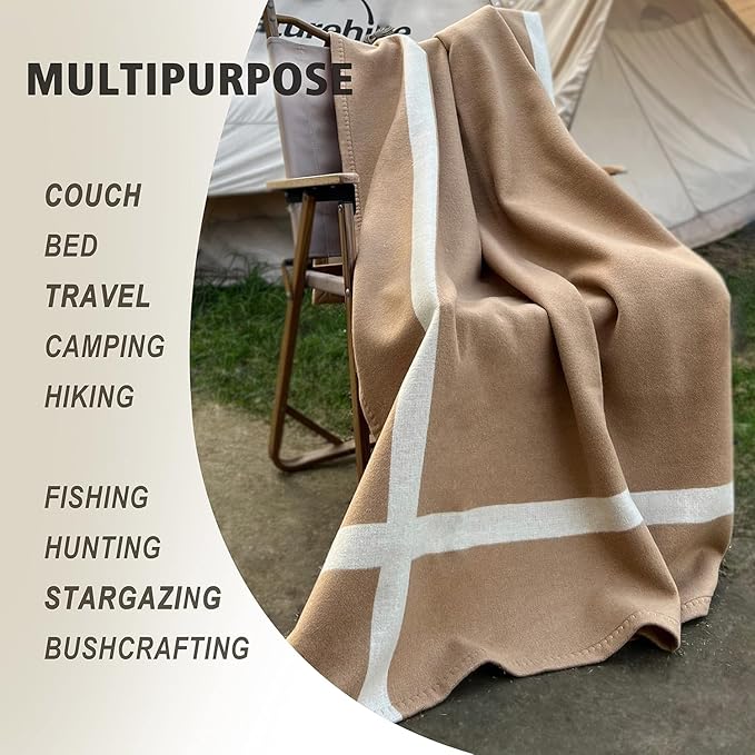 Wool Blanket &amp Throws 90% Wool Warm Blanket Soft Couch Blankets 75x55 Twin Throw Blankets for Living Room Camping Outdoors or Car Travel with Exquisite Box for Gift (Camel)