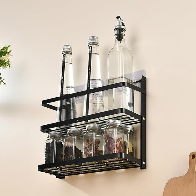 Foldable Wall-Mounted Rustproof Metal Space-Saving Shelf for Condiments &amp Utensils Easy Install Rustproof Shelf
