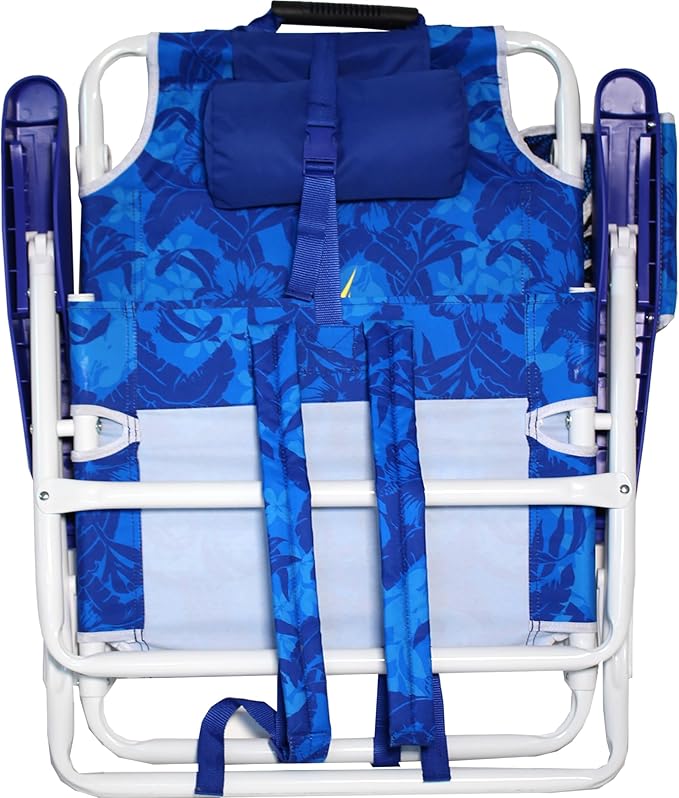 Nautica - Beach Chair Five Position Backpack Chair Portable &amp Adjustable with Padded Pillow and Cup Holders (Hibiscus Jungle)