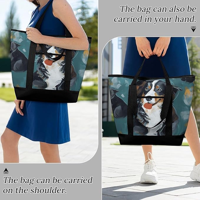 Insulated Shopping BagLarge Reusable Cooler Bags Dog Printed Foldable Shopping BagTravel Waterproof Shoulder Bag