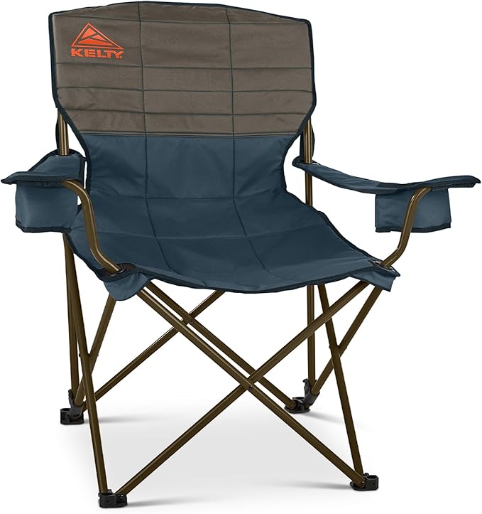 Kelty Deluxe Lounge Chair – Folding Outdoor Camp Chair Insulated Cupholders Customized Recline Steel Frame Padded Roll Storage 2024 (Deep Lake)