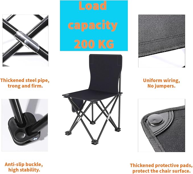 Portable Folding Stool for Camping | Outdoor Collapsible Stool Lightweight Compact Foldable Travel with Durable Oxford Fabric for Hiking Fishing Beach (Black)