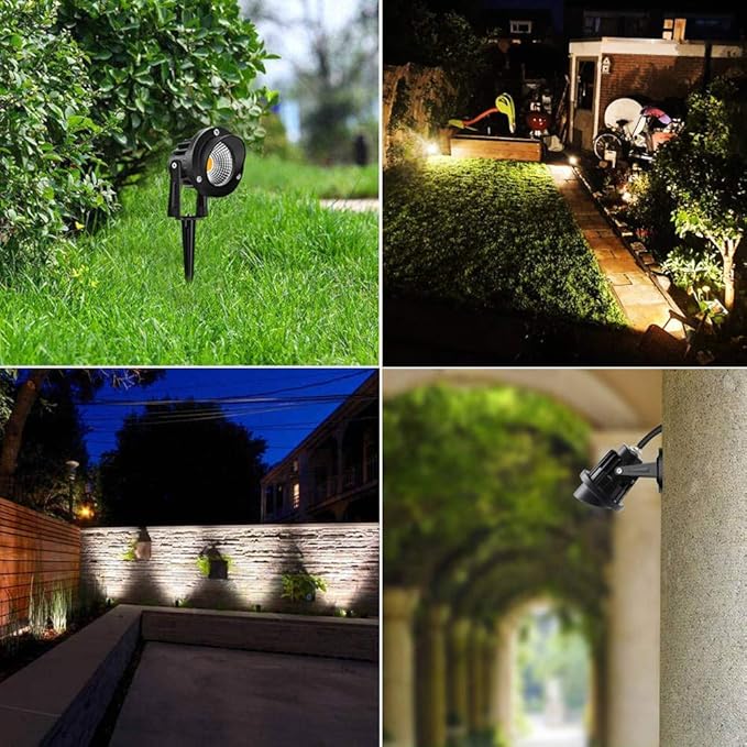 Romwish 120V LED Landscape Lights 10W 120V Outdoor Landscape Lighting with Ground Spike 3000K Warm White IP65 Waterproof Outdoor Spotlight for Lawn Garden Yard Flag Light (Pack of 6)