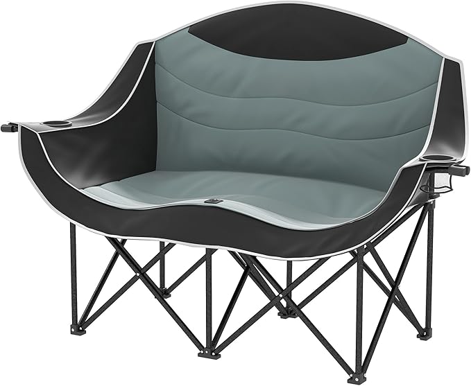 Outdoor Moon Chair Foldable Camping Chair with Padded Seat Portable Patio Beach Lounger Comfortable Backrest - Grey