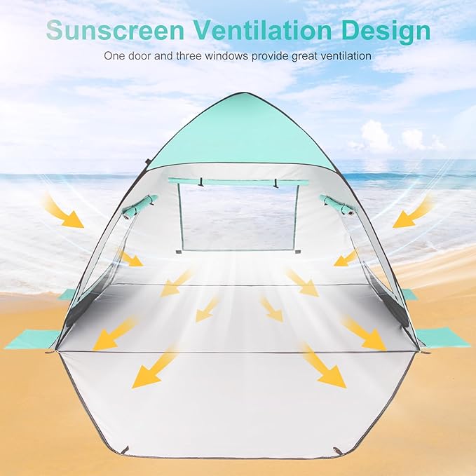 TOBTOS UPF 50+ Pop Up Beach Tent Easy Set Up Beach Umbrella Sun Shelter for 2-3 People UV Protection Portable Sunshade Baby Canopy Cabana Lightweight with Carry Bag